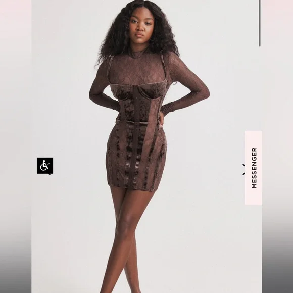 BROWN VELVET & LACE CORSET DRESS Marica - Picture 2 of 4